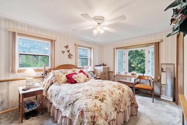440 N Hudson Ave, Sturgeon Bay, WI 54235 - carpeted bedroom featuring wallpapered walls and ceiling fan