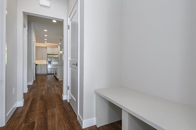 20880 Gray St, Lannon, WI 53046 - mudroom featuring dark wood finished floors, recessed lighting, and baseboards