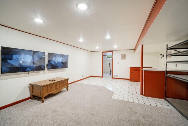 17120 W Fullerton Ave, New Berlin, WI 53151 - finished below grade area with baseboards, recessed lighting, and light colored carpet