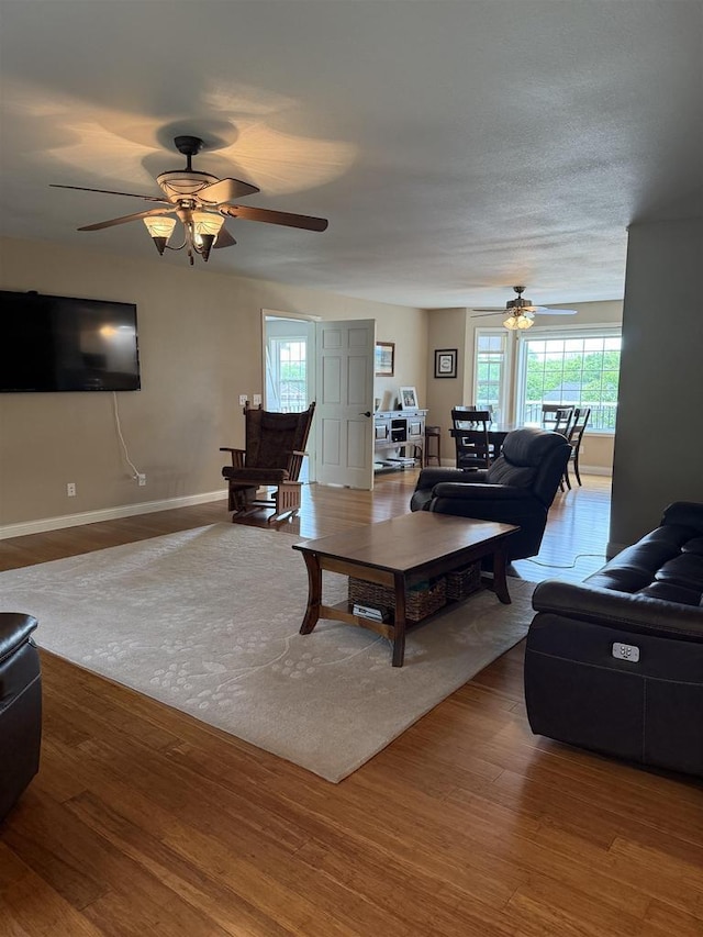 121 Doc Mac Dr, Boscobel, WI 53805 - living area featuring ceiling fan, wood finished floors, healthy amount of natural light, and baseboards