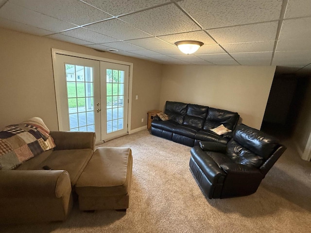 121 Doc Mac Dr, Boscobel, WI 53805 - carpeted living area with a drop ceiling and french doors