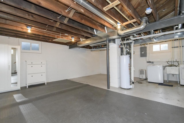 3552 S Pine Ave, Milwaukee, WI 53207 - below grade area with water heater, electric panel, a sink, and washer / clothes dryer