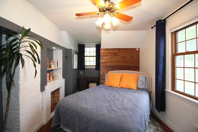 116 N 85th St, Wauwatosa, WI 53226 - bedroom featuring vaulted ceiling, a ceiling fan, and wood finished floors
