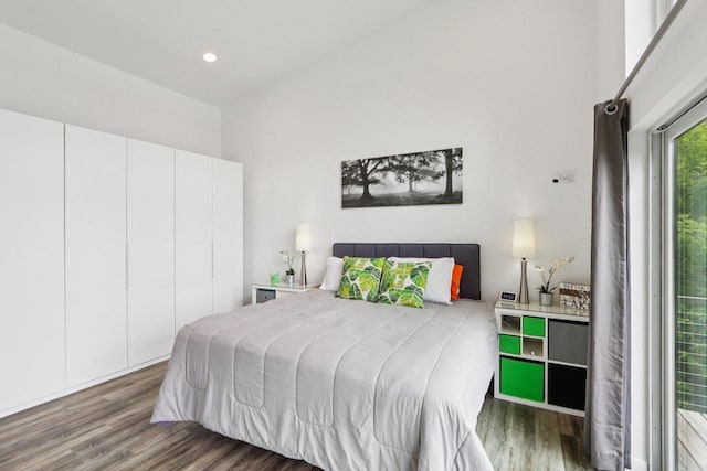303 Craig Rd, Edgerton, WI 53534 - bedroom with wood finished floors, recessed lighting, and a towering ceiling