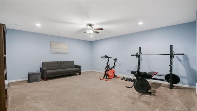1604 Lake Rd, Altoona, WI 54720 - exercise room with carpet flooring, a ceiling fan, baseboards, and recessed lighting