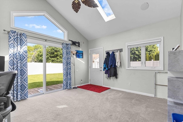 1110 Stillmeadow Ln, Menasha, WI 54952 - carpeted foyer with a skylight, baseboards, and high vaulted ceiling