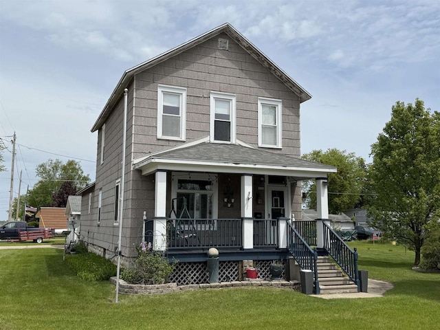 2320 16th Ave, Menominee, MI 49858 - view of front of property with a porch, a front yard, and a shingled roof