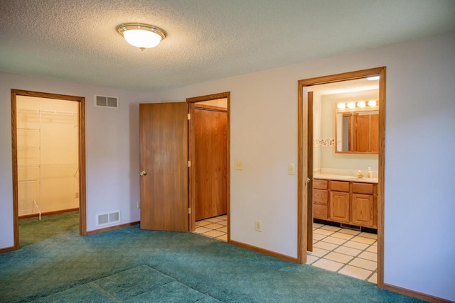 706 Tremont St, Mauston, WI 53948 - unfurnished bedroom featuring a spacious closet, a textured ceiling, light colored carpet, ensuite bath, and baseboards