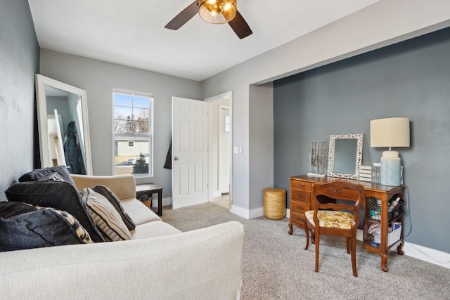707 E Roland St, Oconomowoc, WI 53066 - living room with ceiling fan, carpet flooring, and baseboards