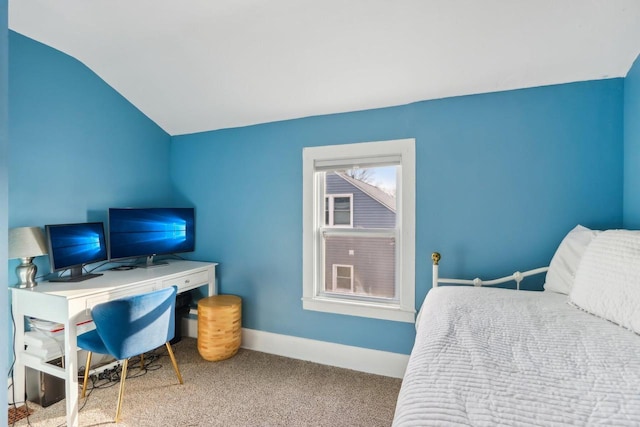 707 E Roland St, Oconomowoc, WI 53066 - bedroom featuring vaulted ceiling, baseboards, carpet, and an office area