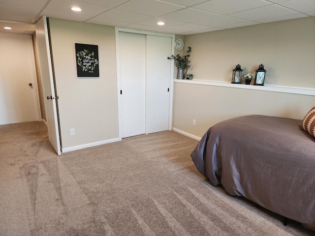 326 N 15th St, Oostburg, WI 53070 - carpeted bedroom featuring recessed lighting, a closet, baseboards, and a drop ceiling