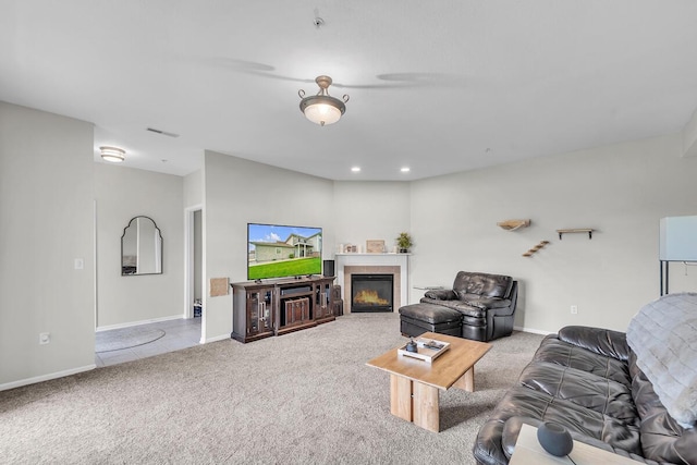 10245 66th Ave Unit 2Bb, Pleasant Prairie, WI 53158 - living area with carpet flooring, a fireplace, baseboards, and recessed lighting