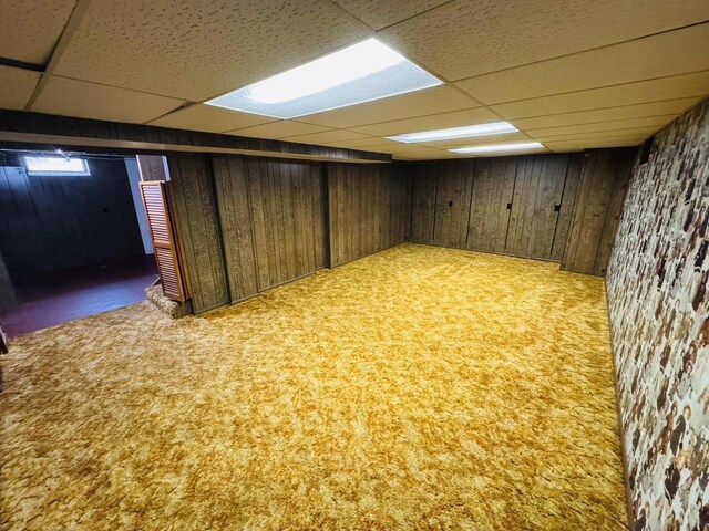 1344 Mckinley Ave, Beloit, WI 53511 - finished basement with a drop ceiling, carpet floors, and wooden walls