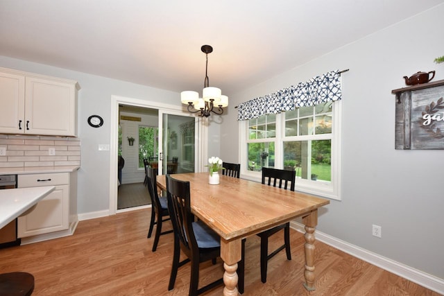 504 Sand Dr, West Bend, WI 53095 - dining space featuring a chandelier, light wood-type flooring, and baseboards