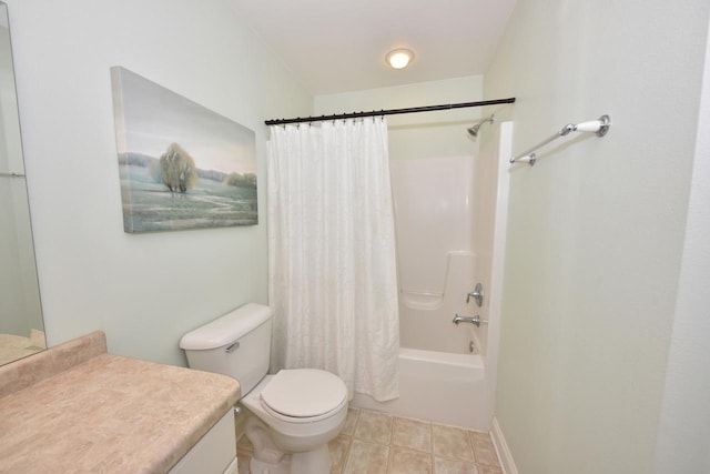 504 Sand Dr, West Bend, WI 53095 - full bath with vanity, shower / bathtub combination with curtain, toilet, and tile patterned floors