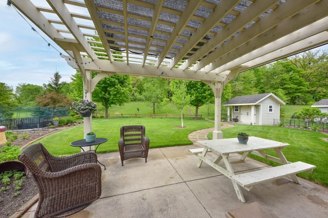 504 Sand Dr, West Bend, WI 53095 - view of patio featuring an outbuilding and a pergola