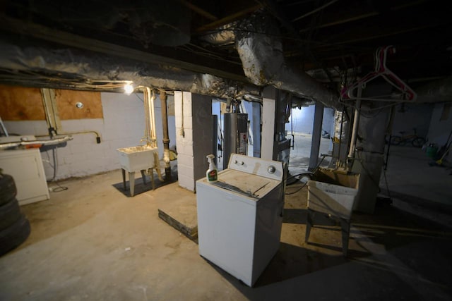 2477 N 37th St Unit 2479, Milwaukee, WI 53210 - unfinished basement featuring washer / clothes dryer, a sink, and gas water heater