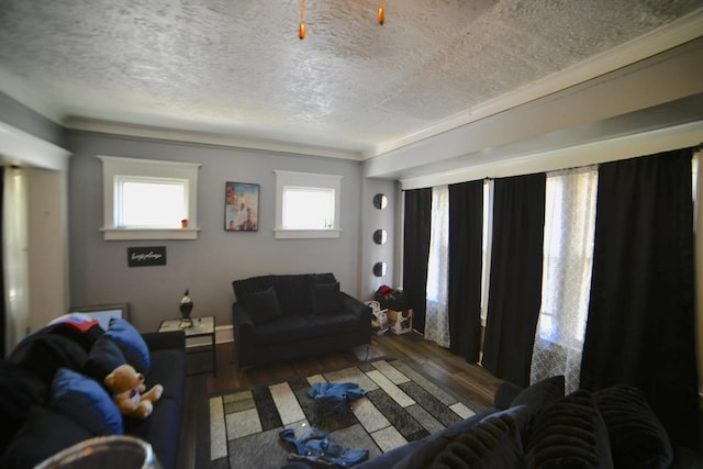 2477 N 37th St Unit 2479, Milwaukee, WI 53210 - living room featuring a textured ceiling, wood-type flooring, and crown molding