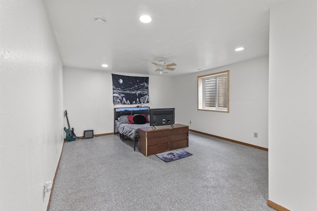 2150 E Carly Ct, Milton, WI 53563 - bedroom with recessed lighting, carpet flooring, baseboards, and a ceiling fan