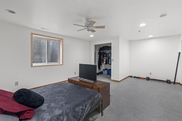 2150 E Carly Ct, Milton, WI 53563 - carpeted bedroom with recessed lighting, ceiling fan, and baseboards