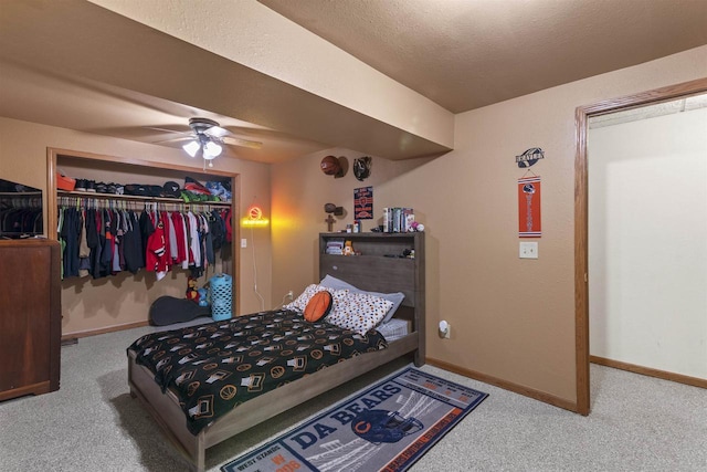 2150 E Carly Ct, Milton, WI 53563 - bedroom featuring carpet floors, a closet, baseboards, and ceiling fan
