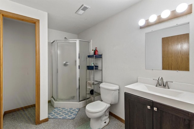 2150 E Carly Ct, Milton, WI 53563 - full bathroom featuring vanity, a stall shower, baseboards, and toilet