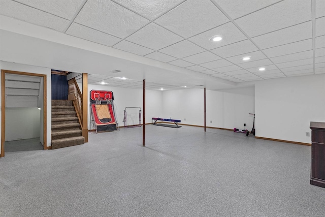 2150 E Carly Ct, Milton, WI 53563 - finished basement with recessed lighting, a drop ceiling, baseboards, and stairs