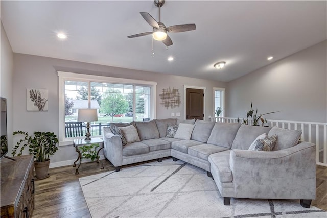 4567 Springfield Dr, Eau Claire, WI 54701 - living area with wood finished floors, a ceiling fan, recessed lighting, and baseboards