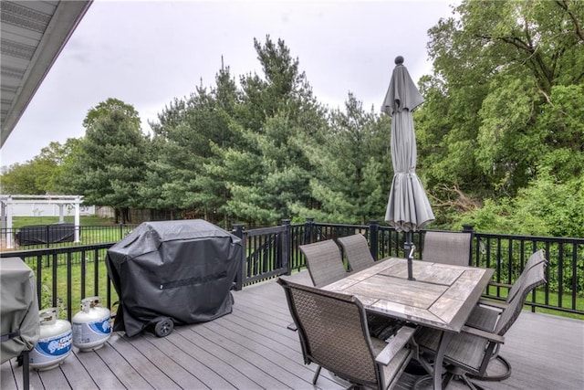4567 Springfield Dr, Eau Claire, WI 54701 - wooden deck with outdoor dining space and a grill