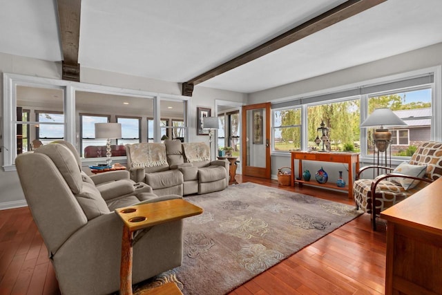 N3510 Lotus Dr, Montello, WI 53949 - living area featuring beam ceiling and wood-type flooring
