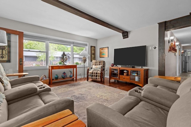 N3510 Lotus Dr, Montello, WI 53949 - living area featuring wood finished floors and beam ceiling