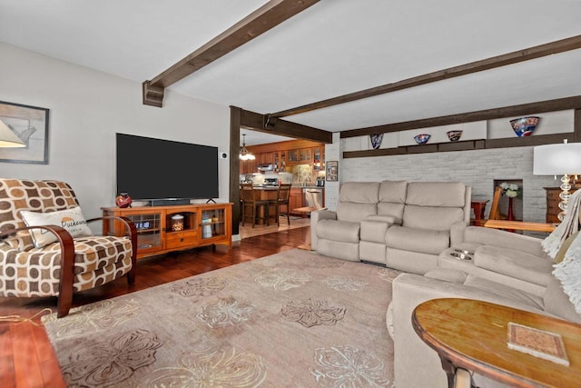 N3510 Lotus Dr, Montello, WI 53949 - living room featuring beam ceiling and wood finished floors