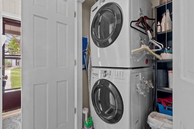 N3510 Lotus Dr, Montello, WI 53949 - washroom with stacked washer / drying machine