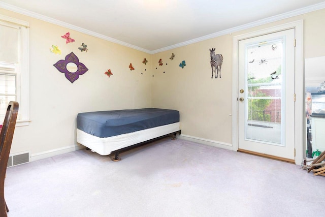 326 W Parkway Blvd, Appleton, WI 54911 - bedroom with crown molding, carpet floors, access to outside, and baseboards