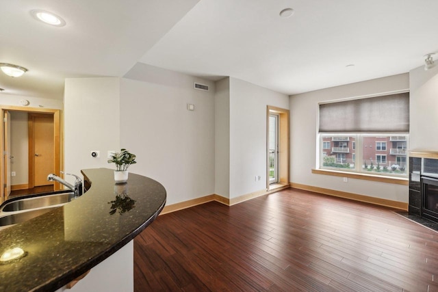 333 W Mifflin St Unit 8100, Madison, WI 53703 - living area featuring baseboards, dark wood finished floors, and a fireplace