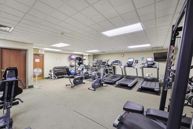 333 W Mifflin St Unit 8100, Madison, WI 53703 - exercise room with a paneled ceiling, carpet floors, and baseboards