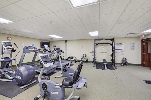 333 W Mifflin St Unit 8100, Madison, WI 53703 - gym featuring baseboards, a drop ceiling, and carpet