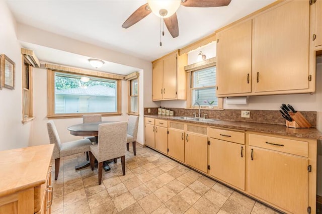 2114 S 81st St, West Allis, WI 53219 - kitchen featuring a sink, ceiling fan, and light brown cabinets