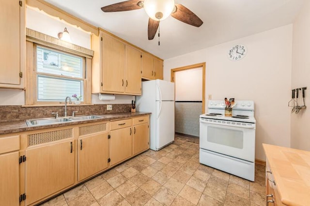 2114 S 81st St, West Allis, WI 53219 - kitchen featuring white appliances, a sink, and ceiling fan