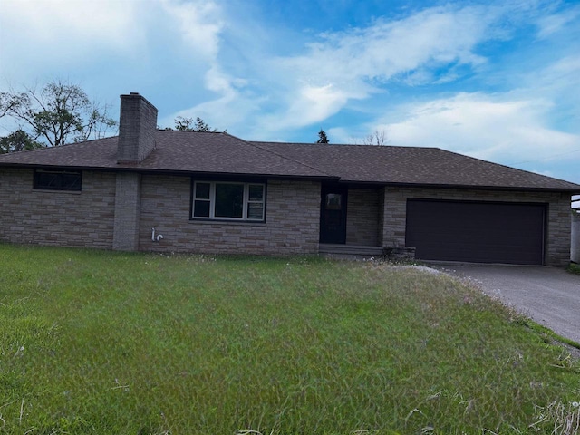 965 Appleton Rd, Menasha, WI 54952 - single story home featuring a chimney, stone siding, driveway, and a garage