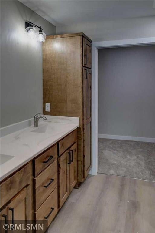 620 Pondhurst Dr, Amery, WI 54001 - bathroom with double vanity and wood finished floors