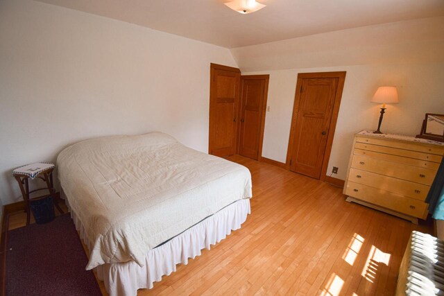 1139 W Highland St, Whitewater, WI 53190 - bedroom with light wood finished floors, lofted ceiling, and baseboards