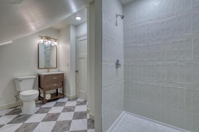 1551 N 50th St, Milwaukee, WI 53208 - full bathroom with tiled shower, vanity, toilet, baseboards, and recessed lighting