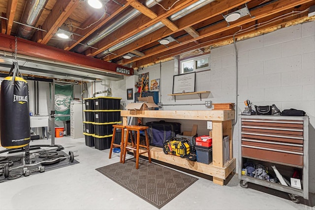 8806 W Daventry Rd, Mequon, WI 53097 - unfinished below grade area featuring a workshop area and a sink