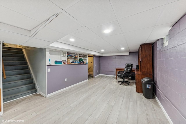 2300 W Lawn Ave, Racine, WI 53405 - office space featuring baseboards, wood finished floors, a drop ceiling, concrete block wall, and recessed lighting