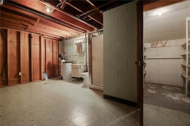 407 S Scott St, Elmwood, WI 54740 - unfinished basement with tile patterned floors and a water softener