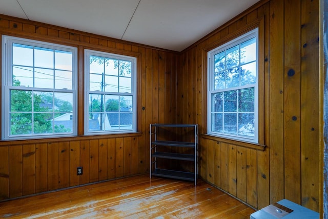 7312 5th Ave, Kenosha, WI 53143 - unfurnished room featuring healthy amount of natural light, light wood-type flooring, and wood walls