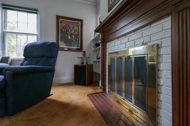 7312 5th Ave, Kenosha, WI 53143 - living area featuring crown molding, carpet floors, and baseboards