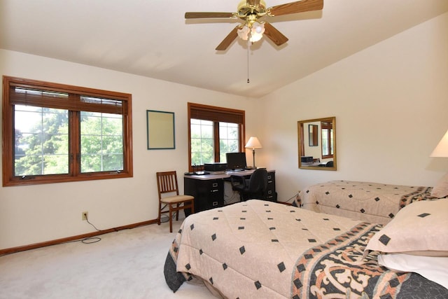 10320 W Whitnall Edge Cir Unit A, Franklin, WI 53132 - carpeted bedroom with baseboards, lofted ceiling, and ceiling fan