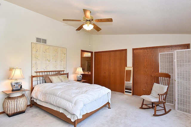 10320 W Whitnall Edge Cir Unit A, Franklin, WI 53132 - carpeted bedroom featuring vaulted ceiling and a ceiling fan